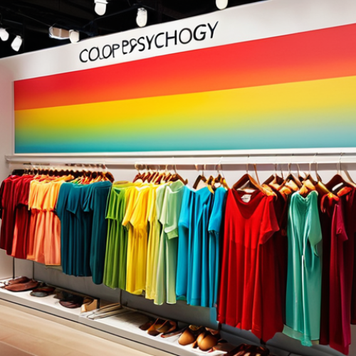 Home 4 **
A vibrant, eye-catching retail display emphasizing color psychology. Showcase a clothing rack with items strategically arranged by color gradient (reds/yellows transitioning to blues/greens). Highlight how warm colors draw attention while cooler tones create a sense of calm. Consider adding subtle lighting effects to enhance the emotional impact of each color section. In the background, subtly include shoppers reacting to the colors, with some appearing energized and others relaxed. Include the words "Color Psychology in Retail" in a modern, eye-catching font within the image.
**