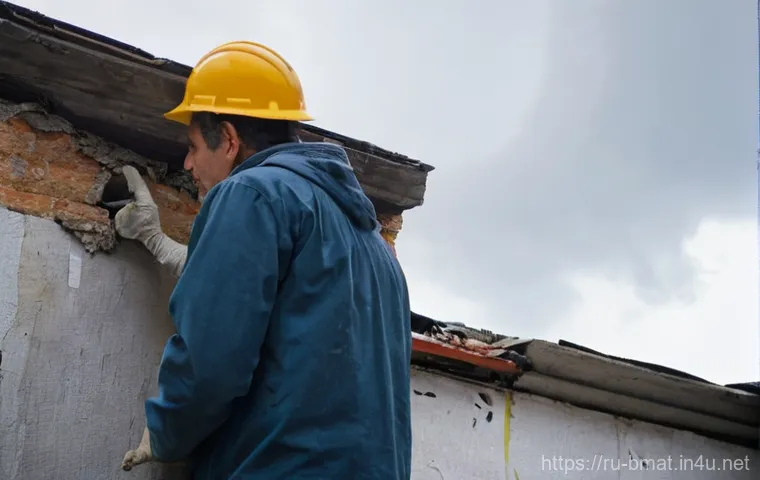 건축자재 전문 자격증 종류 - **Prompt:** A dreary, old-looking house with visible signs of neglect and deterioration. Patches of ...